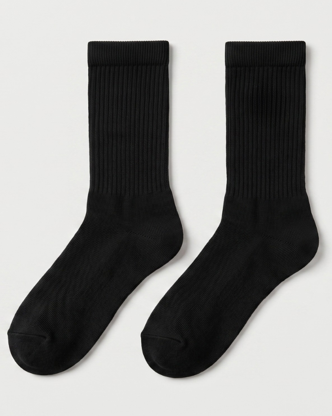 Black Ribbed Crew Socks
